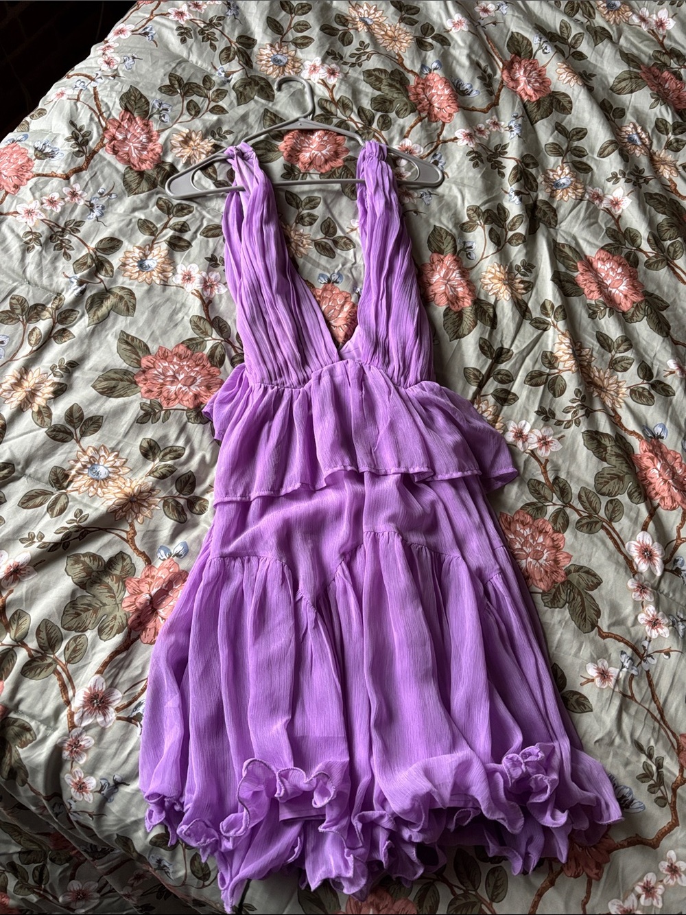 ASOS Lavender Ruffle Tiered Plunge Mini Dress